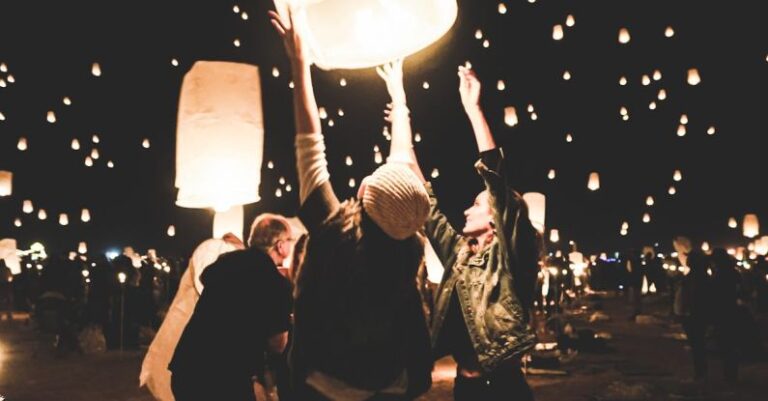 Releases - People Releasing Paper Lanterns During Lantern Festival